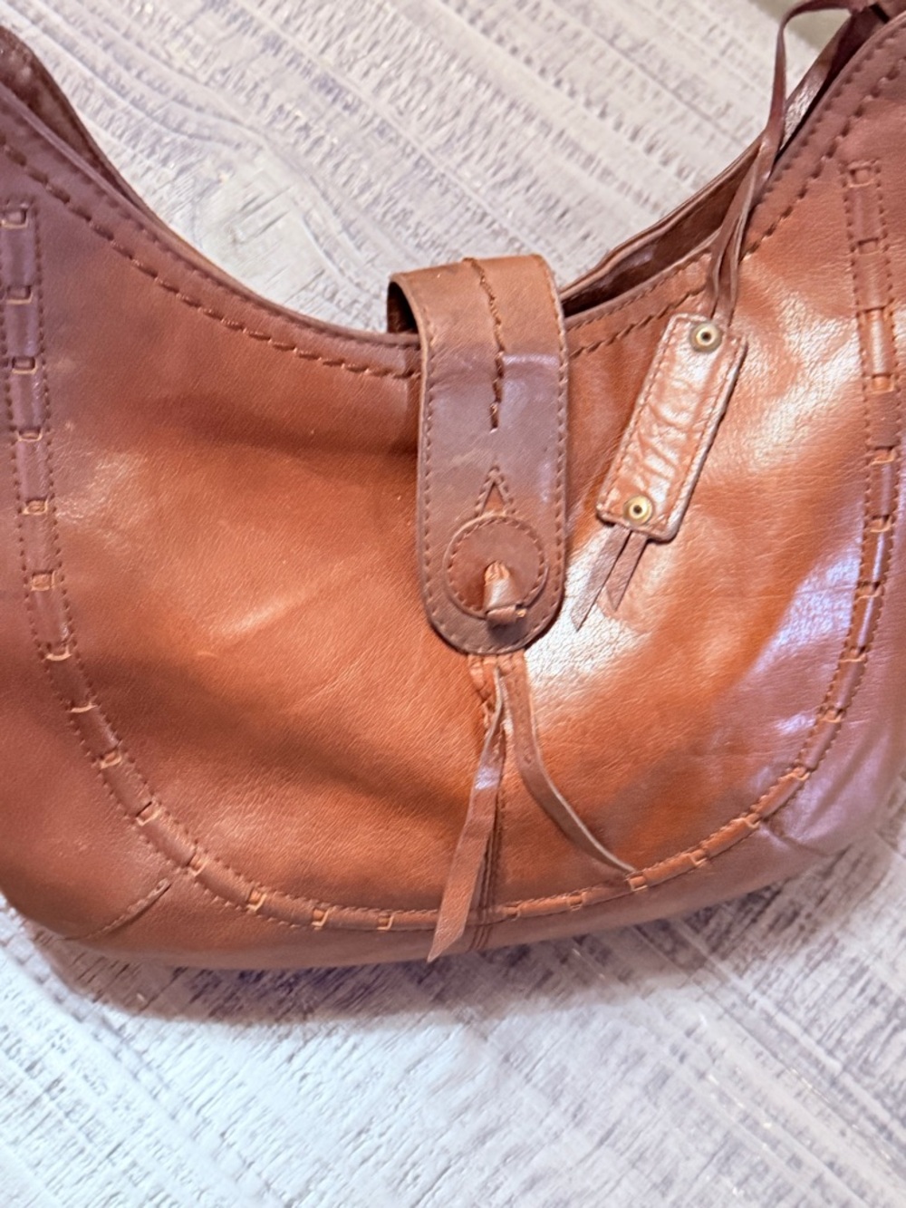 Leather Shoulder Bag in Brown by Dina True - Picture 7 of 13